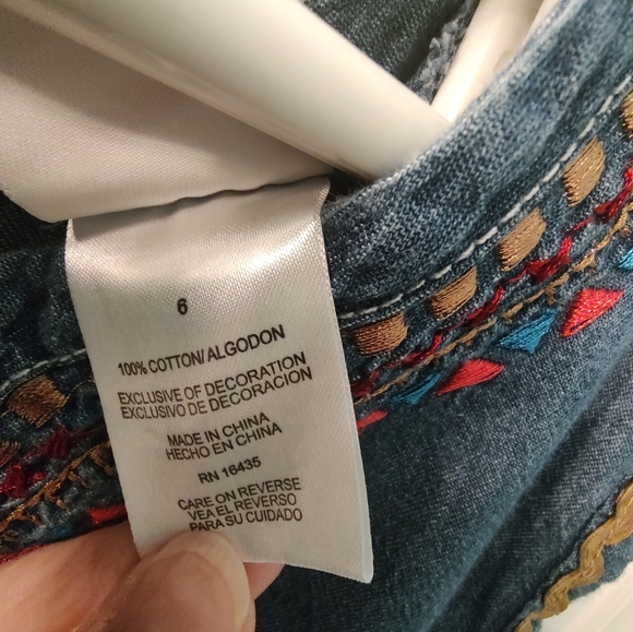 Blue and Red Ruffled Tiered Denim Sundress with Cap Flutter Sleeves Girls Size 6 - Picture 5 of 5